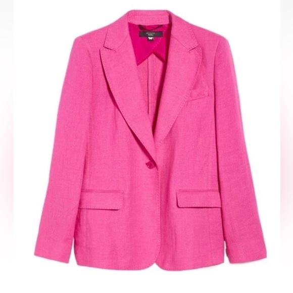 WEEKEND MAX MARA Nalut Linen Canvas Single Breast Blazer Size 16 Fuchsia $575 - Picture 4 of 16